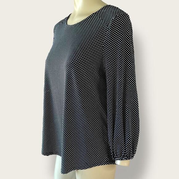 Adrianna Papell Polka Dots 3/4 Sleeve Relax Fit Top Blouse Size L Black & White - Picture 2 of 13